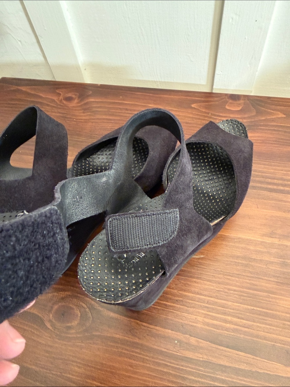 Pedro Garcia black Suede Platform Wedge Sandals Peep Toe Hook Loop EU 41 - Picture 6 of 16